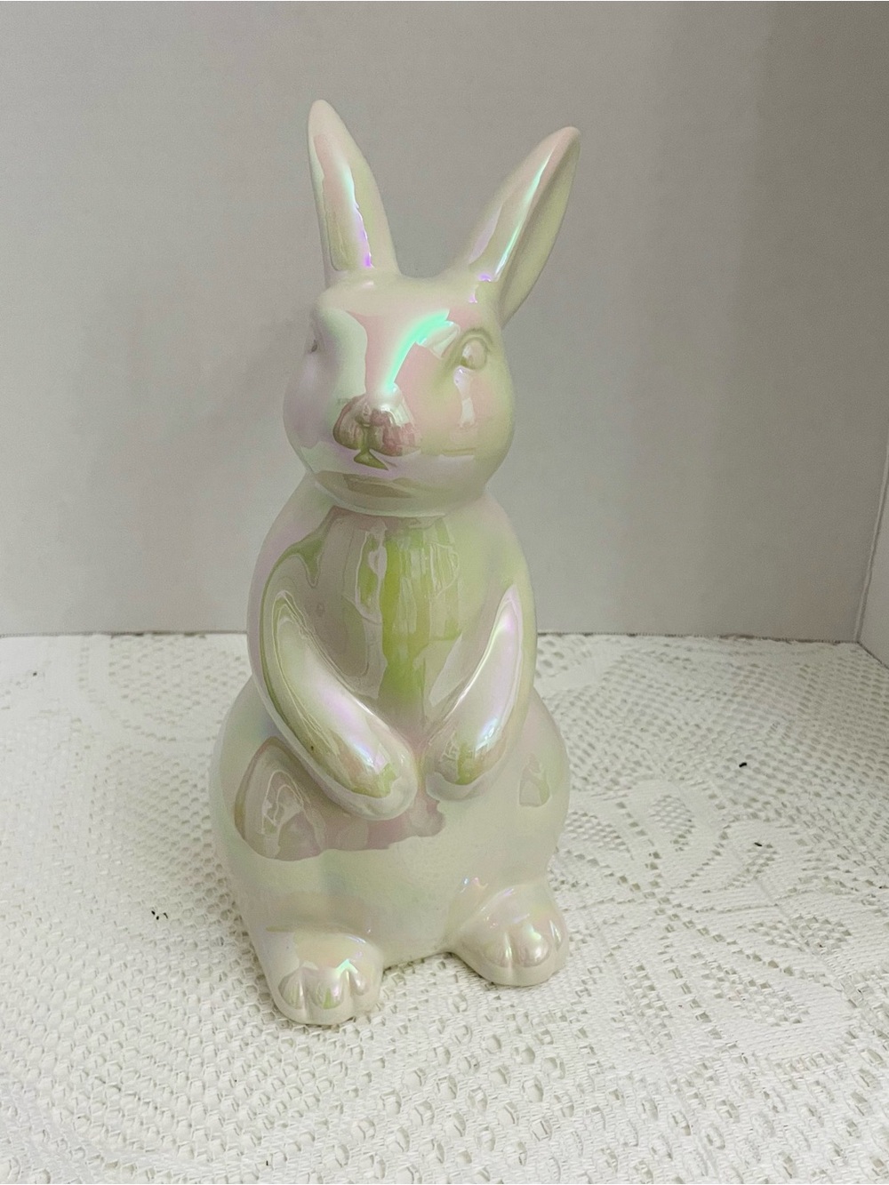 Iridescent White Ceramic Bunny Figurine - Home Art